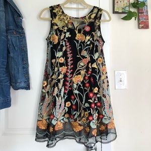 Anthropologie Eri & Ani Floral Embroidered Mini Dress